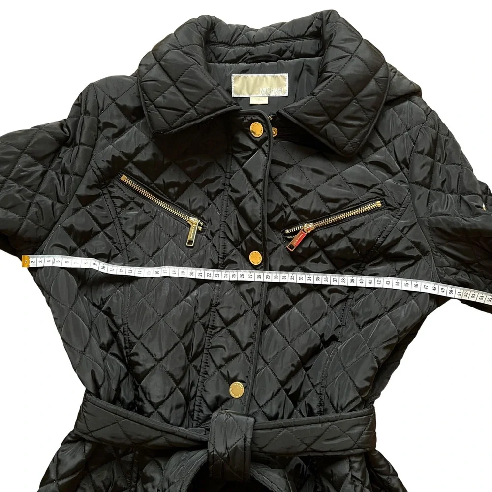 Michael Kors Women’s Quilted Belted Coat Black  size L